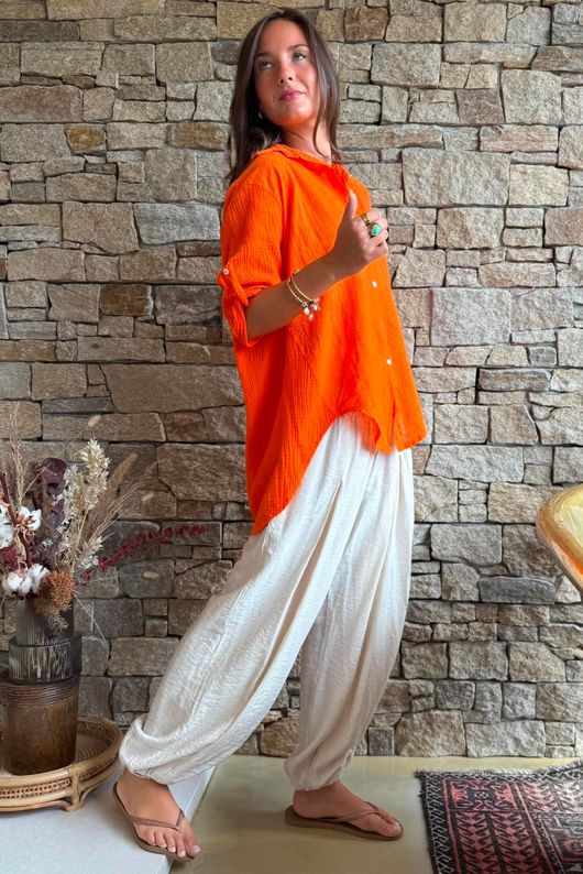 Pia Pillow Cotton Embroidered Tile Classic Shirt Aperol